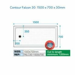 Contour Falcon 30 Low Profile Anti Slip Shower Tray - 1500 X 700mm -Bathroom Sales Shop Contour Falcon 30 Shower Tray 1500x700mm