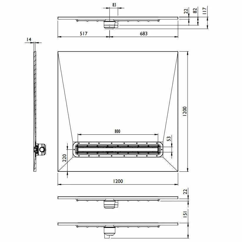 Impey Aqua Dec Linear 4 Wet Room Tray - 1200 X 1200 X 22mm 1 Impey Aqua Dec Linear 4 Wet Room Tray - 1200 X 1200 X 22mm
