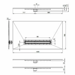 Impey Aqua Dec Linear 4 Wet Room Tray - 1600 X 900 X 22mm