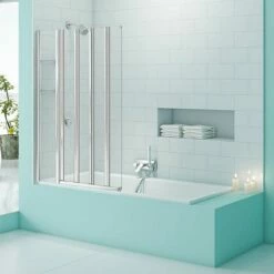 Merlyn SecureSeal 4 Fold Bath Screen With Fixed Panel & Shelves