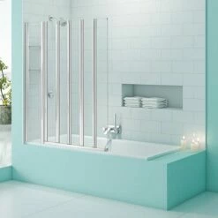 Merlyn SecureSeal 5 Fold Bath Screen With Fixed Panel & Shelves