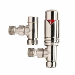 Redroom Angled Thermostatic Radiator Valve Pack - Brushed Nickel