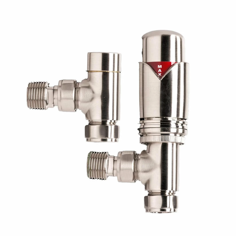 Redroom Angled Thermostatic Radiator Valve Pack - Brushed Nickel 1 Redroom Angled Thermostatic Radiator Valve Pack - Brushed Nickel