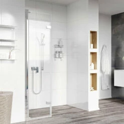Roman Innov8 BiFold / Folding Wet Room Shower Screen Panel: 800mm* -Bathroom Sales Shop Roman Innov8 Bifold folding wetroom panel folded chrome