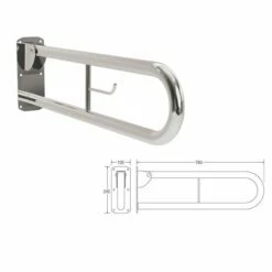 Contour Opulence Hinged Arm Support With Toilet Roll Holder - Stainless Steel