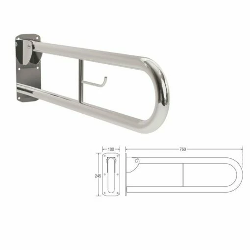 Contour Opulence Hinged Arm Support With Toilet Roll Holder - Stainless Steel -Bathroom Sales Shop contour opulence hinged arm support toilet roll holder