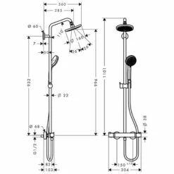 Hansgrohe Croma 160 Showerpipe Thermostatic Shower -Bathroom Sales Shop hansgrohe 27135000 plan
