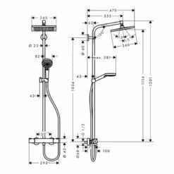 Hansgrohe Crometta E 240 Showerpipe Thermostatic Shower -Bathroom Sales Shop hansgrohe 27271000 Plan