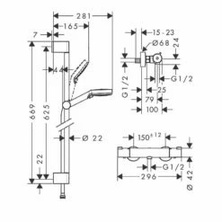 Hansgrohe Ecostat 1001 CL Combi Shower Set With Crometta Vario 100 Hand Shower -Bathroom Sales Shop hansgrohe 27812400 plan