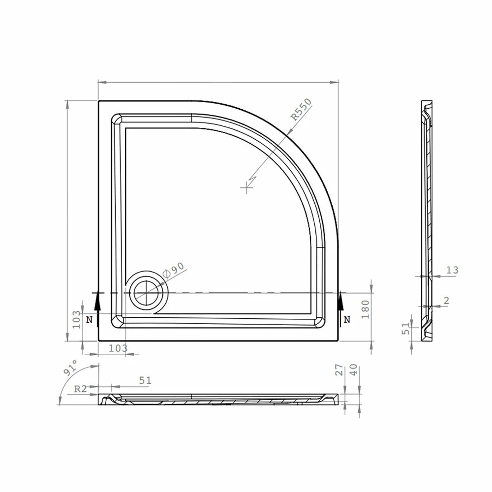 Roman Stone Solid Surface Anti Slip Shower Tray - OS Quadrant 1200 X 900 X 40mm 3 Roman Stone Solid Surface Anti Slip Shower Tray - OS Quadrant 1200 X 900 X 40mm - Image 3