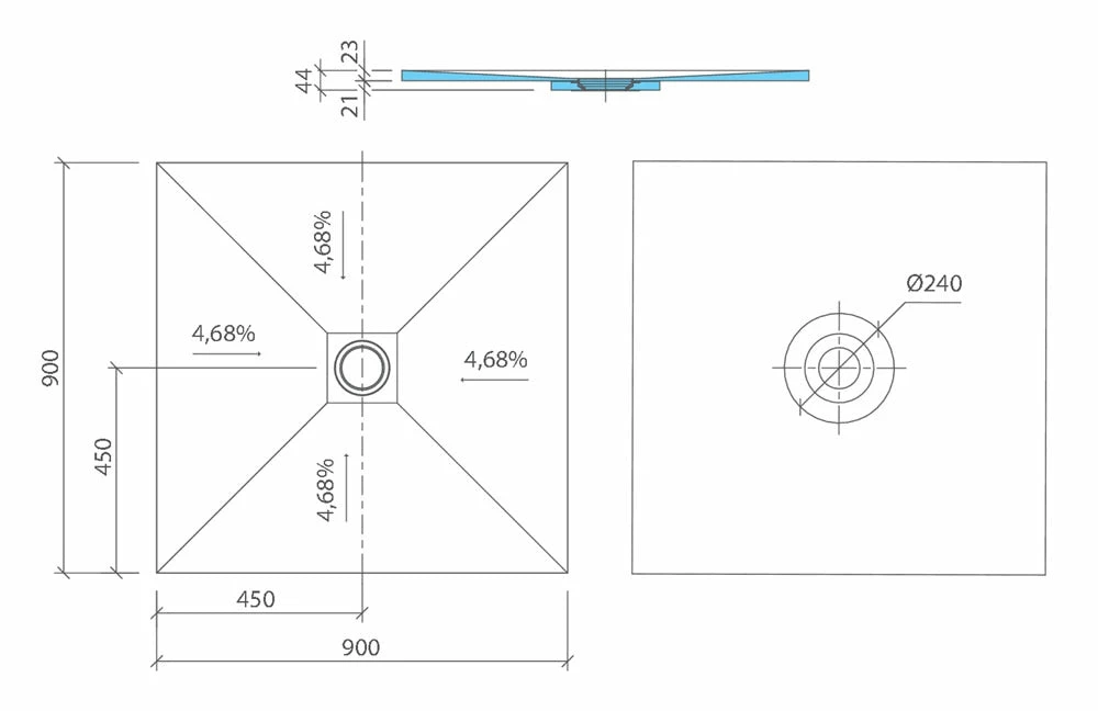 Wedi Fundo Ligno Plus Shower Tray Former - 900 X 900 X 23mm - CENTRE Drain 3 Wedi Fundo Ligno Plus Shower Tray Former - 900 X 900 X 23mm - CENTRE Drain - Image 3