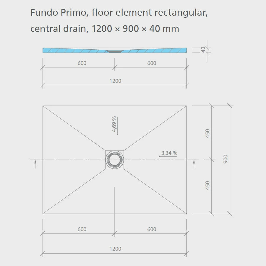 Wedi Fundo Primo Shower Tray Former - 1200 X 900 X 40mm - CENTRE Drain 2 Wedi Fundo Primo Shower Tray Former - 1200 X 900 X 40mm - CENTRE Drain - Image 2