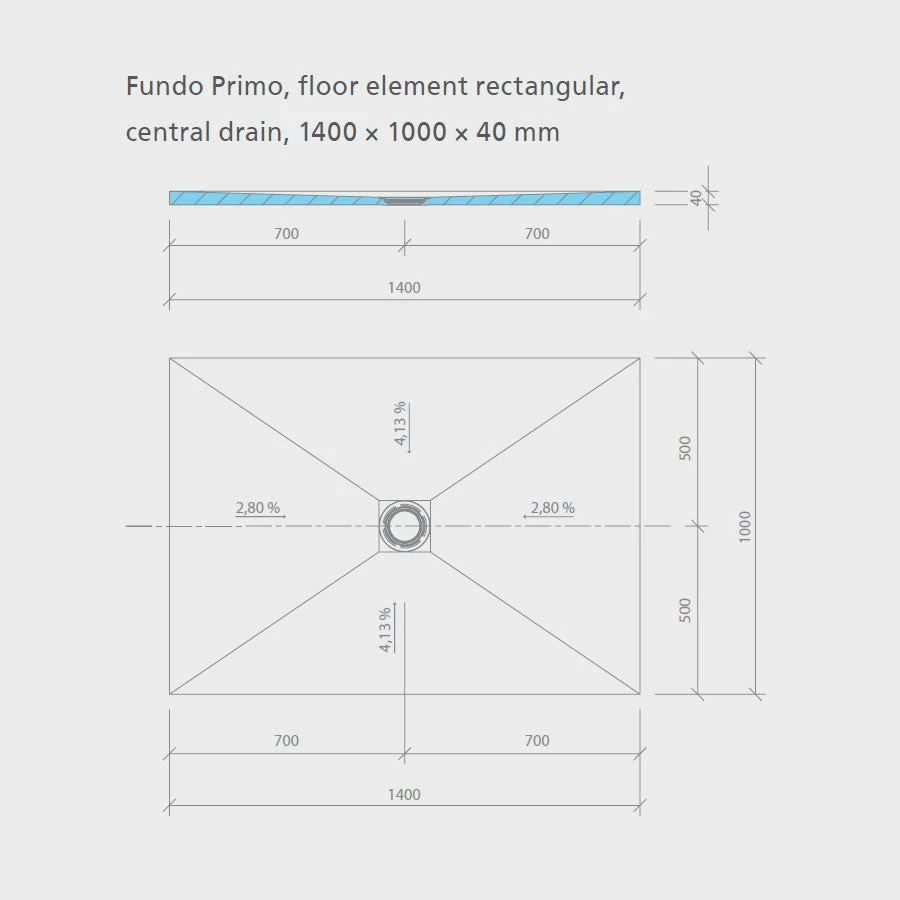 Wedi Fundo Primo Shower Tray Former - 1400 X 1000 X 40mm - CENTRE Drain 2 Wedi Fundo Primo Shower Tray Former - 1400 X 1000 X 40mm - CENTRE Drain - Image 2