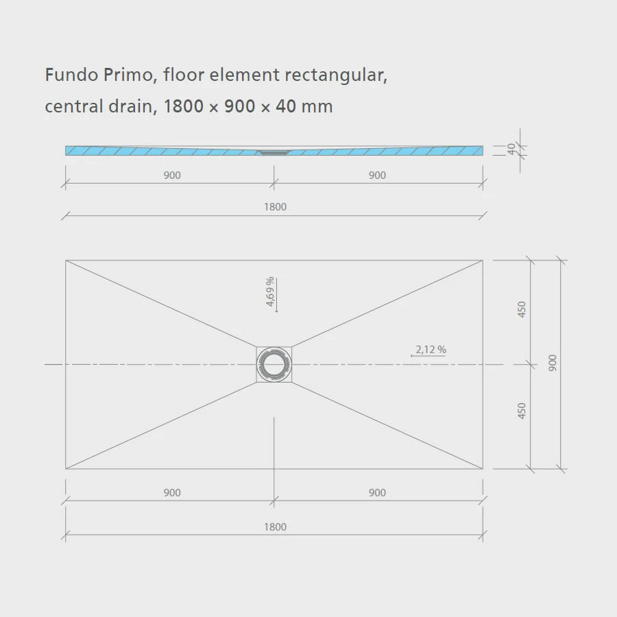 Wedi Fundo Primo Shower Tray Former - 1800 X 900 X 40mm - CENTRE Drain 2 Wedi Fundo Primo Shower Tray Former - 1800 X 900 X 40mm - CENTRE Drain - Image 2