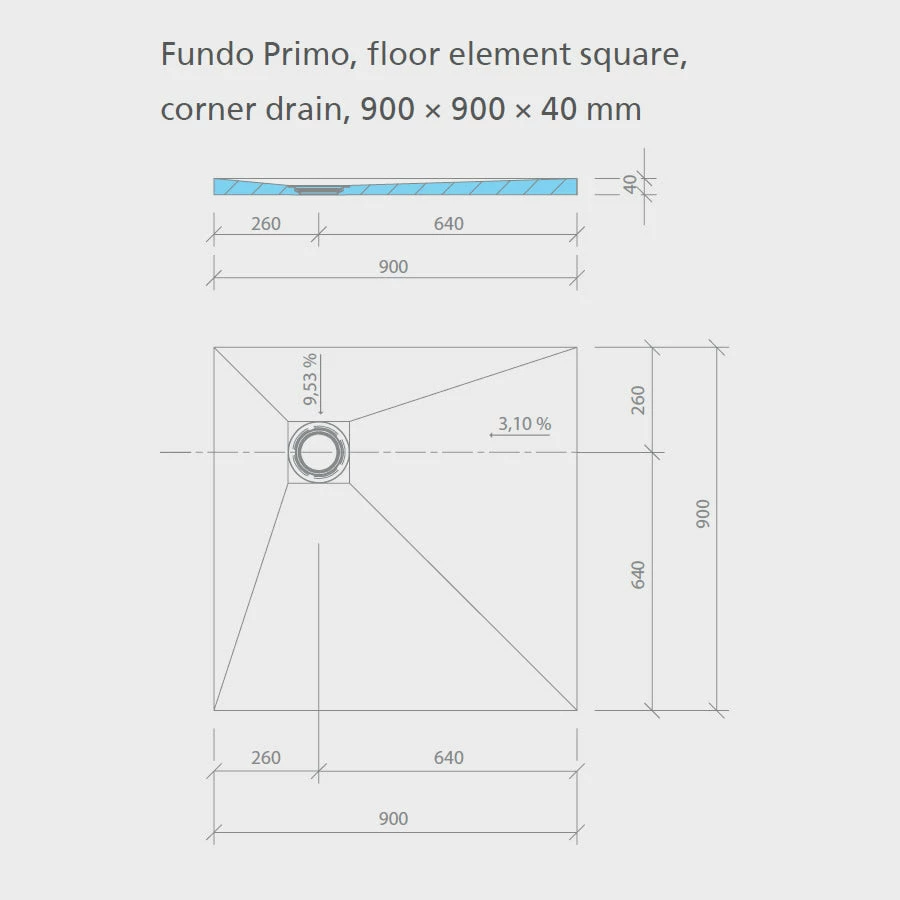 Wedi Fundo Primo Shower Tray Former - 900 X 900 X 40mm - CORNER Drain 2 Wedi Fundo Primo Shower Tray Former - 900 X 900 X 40mm - CORNER Drain - Image 2