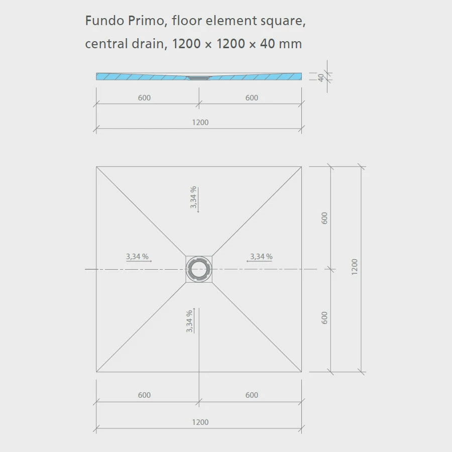 Wedi Fundo Primo Shower Tray Former - 1200 X 1200 X 40mm - CENTRE Drain 2 Wedi Fundo Primo Shower Tray Former - 1200 X 1200 X 40mm - CENTRE Drain - Image 2